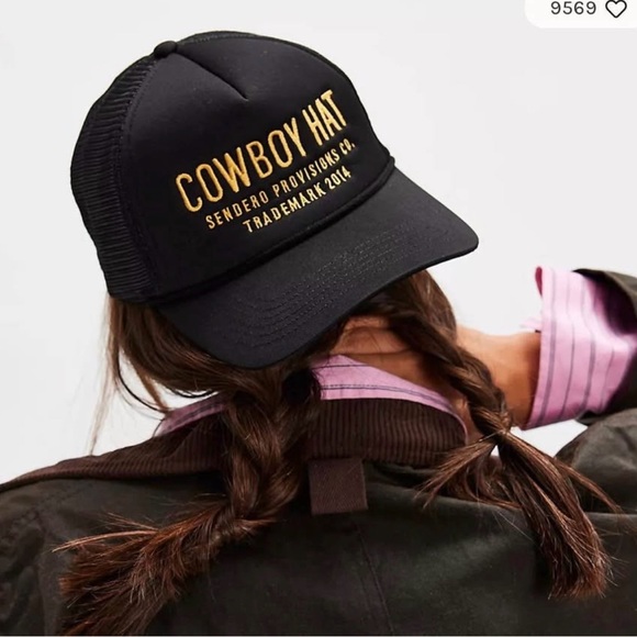 Free People Black Mesh Trucker Hat with Gold Lettering - Picture 3 of 4